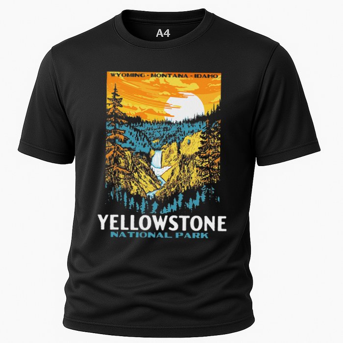 Retro Yellowstone National Park Wpa Style Lower Falls Cooling Performance Crew T-Shirt