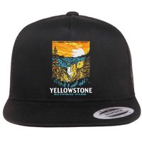 Retro Yellowstone National Park Wpa Style Lower Falls Flat Bill Trucker Hat
