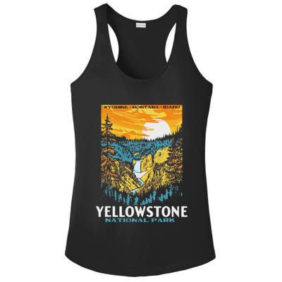Retro Yellowstone National Park Wpa Style Lower Falls Ladies PosiCharge Competitor Racerback Tank