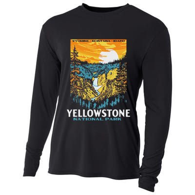 Retro Yellowstone National Park Wpa Style Lower Falls Cooling Performance Long Sleeve Crew