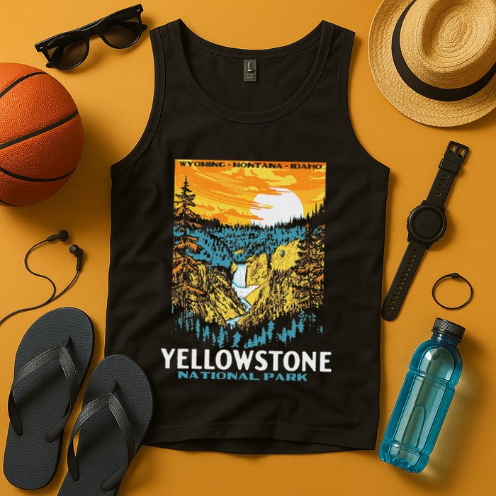 Retro Yellowstone National Park Wpa Style Lower Falls Tank Top