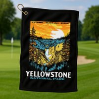 Retro Yellowstone National Park Wpa Style Lower Falls Golf Towel