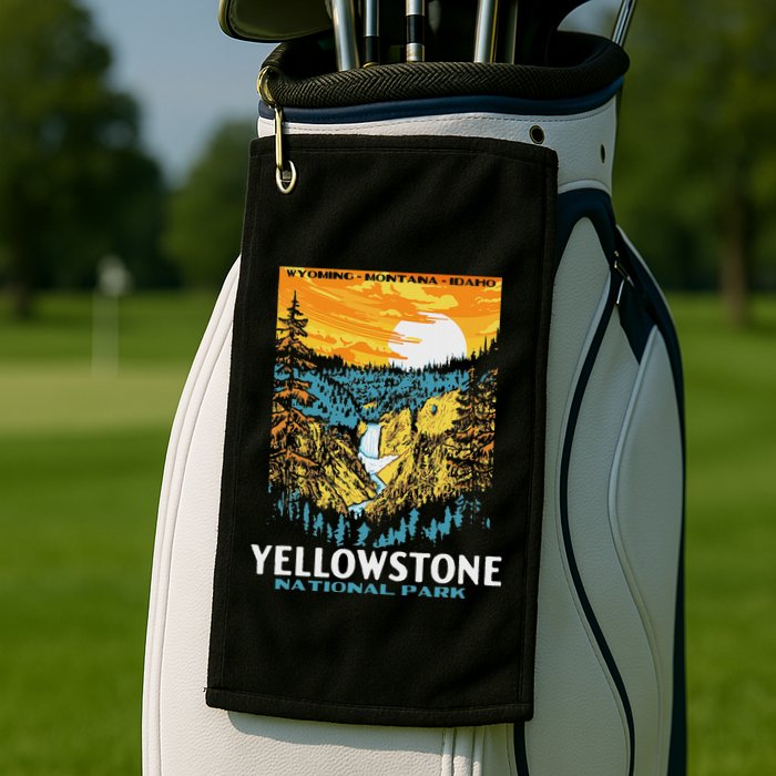 Retro Yellowstone National Park Wpa Style Lower Falls Golf Towel