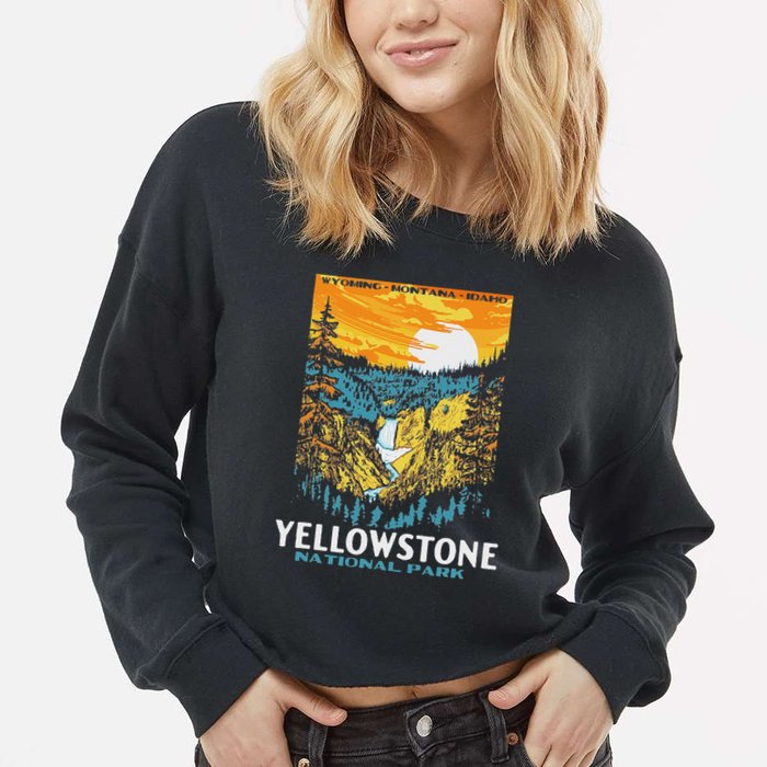 Retro Yellowstone National Park Wpa Style Lower Falls Cropped Pullover Crew