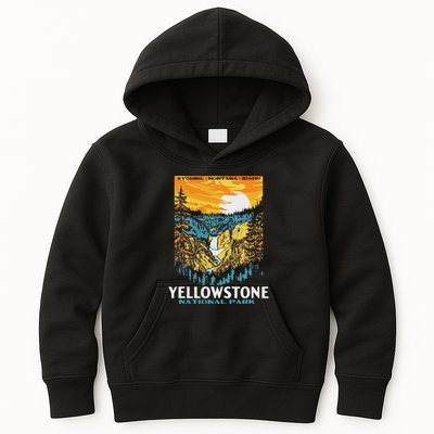 Retro Yellowstone National Park Wpa Style Lower Falls Kids Hoodie