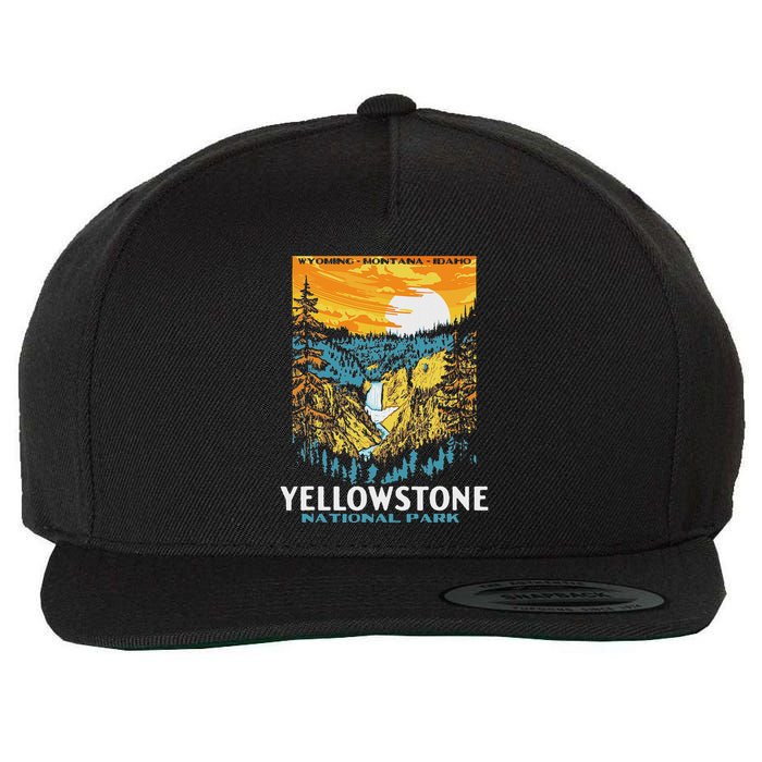 Retro Yellowstone National Park Wpa Style Lower Falls Wool Snapback Cap