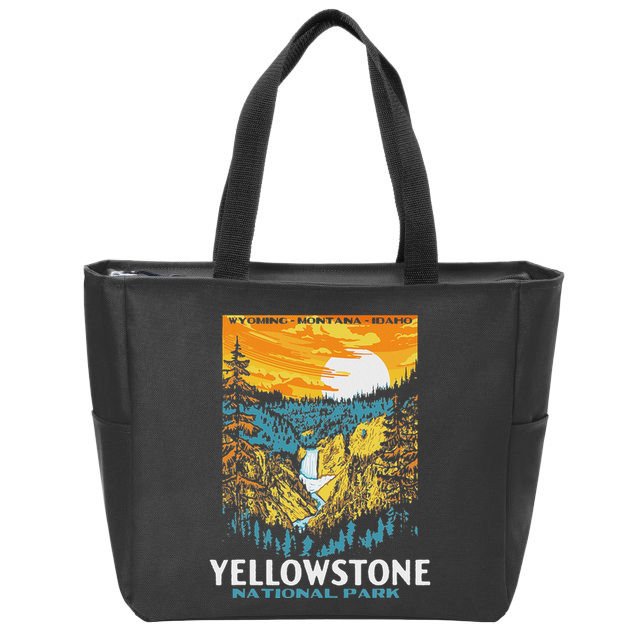 Retro Yellowstone National Park Wpa Style Lower Falls Zip Tote Bag