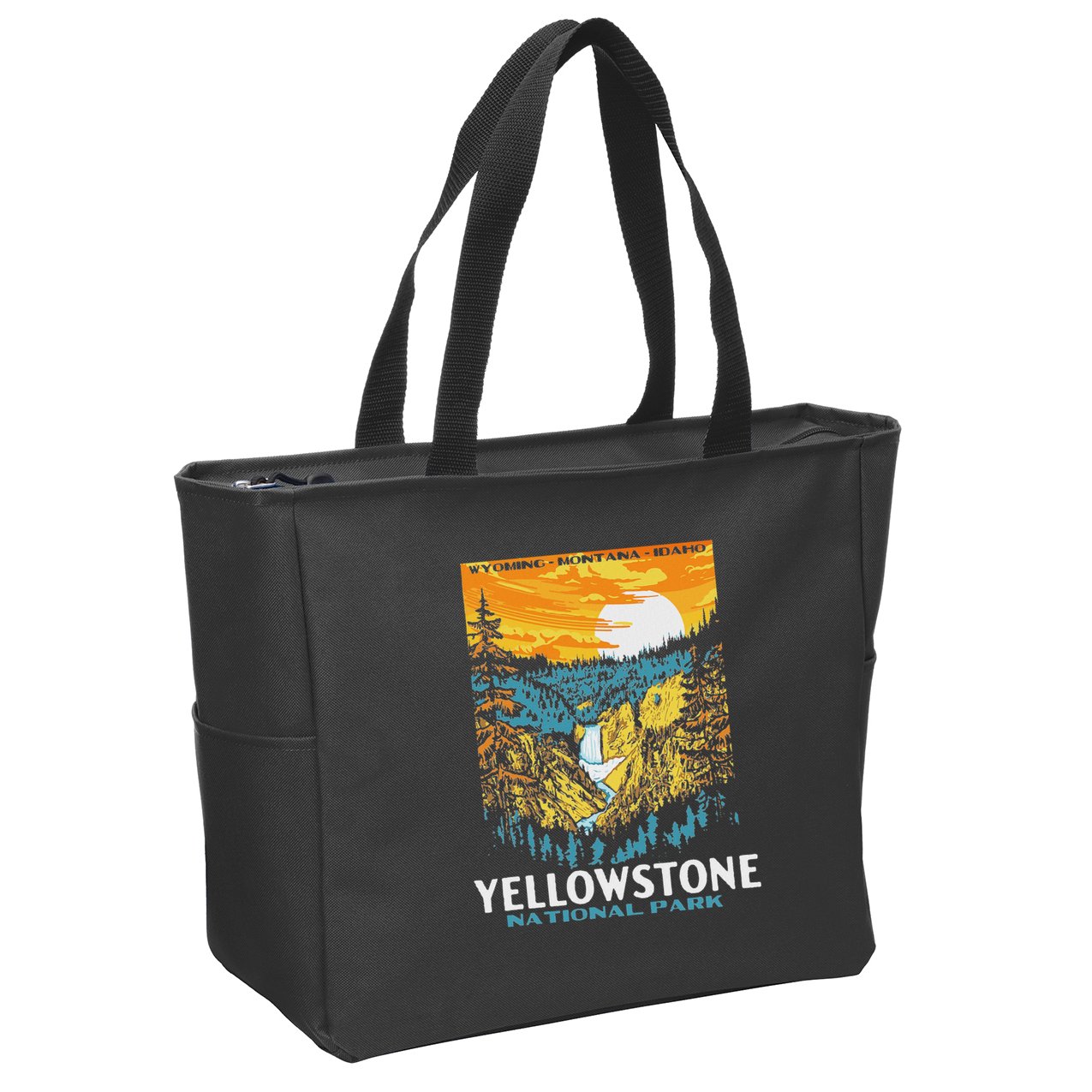 Retro Yellowstone National Park Wpa Style Lower Falls Zip Tote Bag