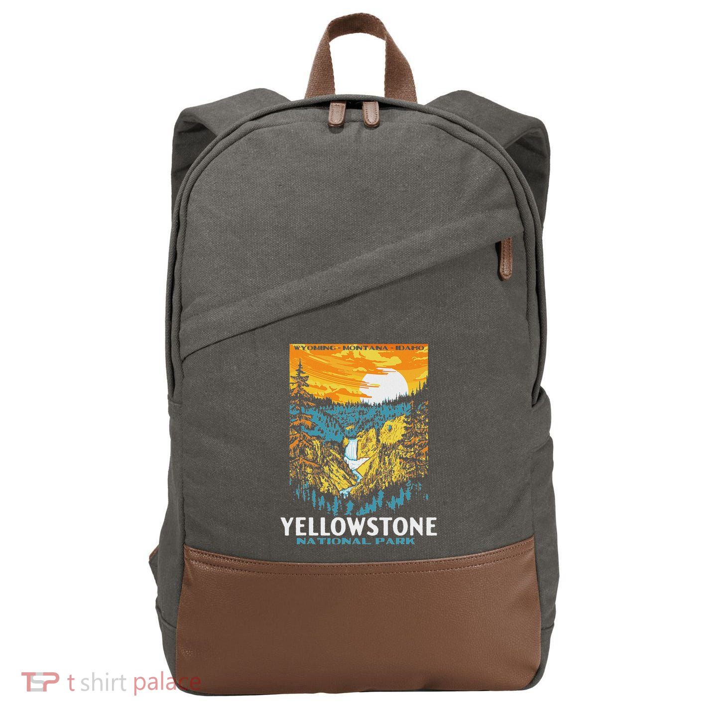 Retro Yellowstone National Park Wpa Style Lower Falls Cotton Canvas Backpack