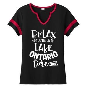 Relax You're On Lake Ontario Time Novelty Boating Gift Ladies Halftime Notch Neck Tee