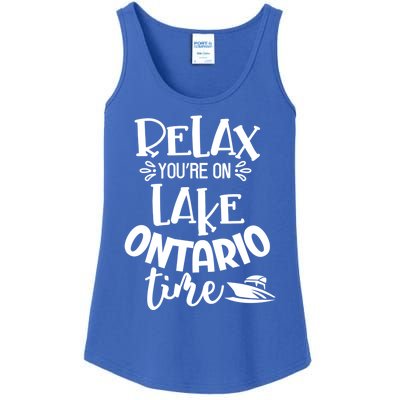 Relax You're On Lake Ontario Time Novelty Boating Gift Ladies Essential Tank