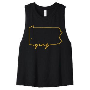 Retro Yinz Pittsburgh PA Home State Outline Women's Racerback Cropped Tank