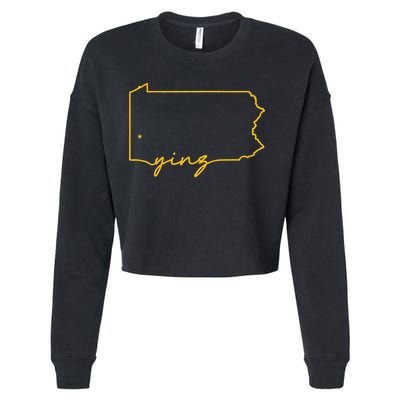 Retro Yinz Pittsburgh PA Home State Outline Cropped Pullover Crew