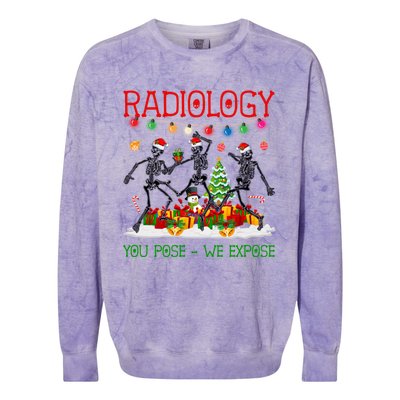 Radiology You Pose We Expose Dancing Skeletons Xmas Pajama Funny Gift Colorblast Crewneck Sweatshirt