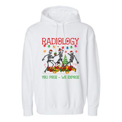 Radiology You Pose We Expose Dancing Skeletons Xmas Pajama Funny Gift Garment-Dyed Fleece Hoodie