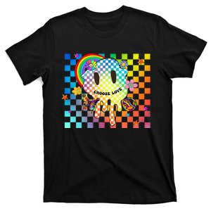 Retro Y2K Pride Rainbow Checkered Kidcore Aesthetic Peace T-Shirt