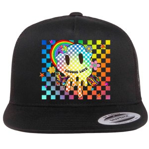 Retro Y2K Pride Rainbow Checkered Kidcore Aesthetic Peace Flat Bill Trucker Hat