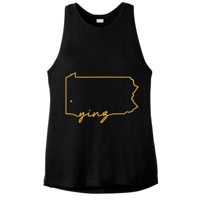 Retro Yinz Pittsburgh PA Home State Outline Ladies PosiCharge Tri-Blend Wicking Tank