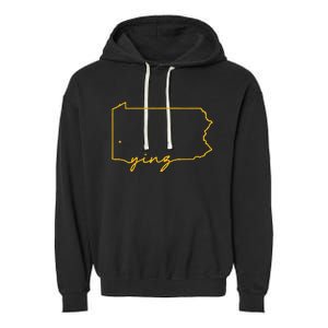 Retro Yinz Pittsburgh PA Home State Outline Garment-Dyed Fleece Hoodie