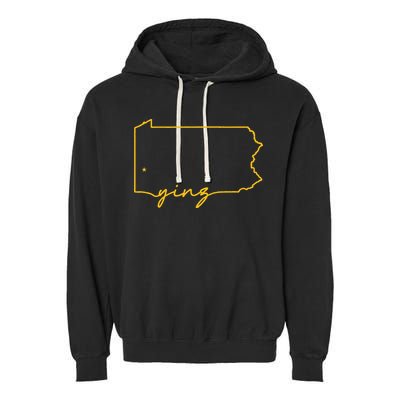 Retro Yinz Pittsburgh PA Home State Outline Garment-Dyed Fleece Hoodie