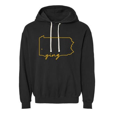 Retro Yinz Pittsburgh PA Home State Outline Garment-Dyed Fleece Hoodie