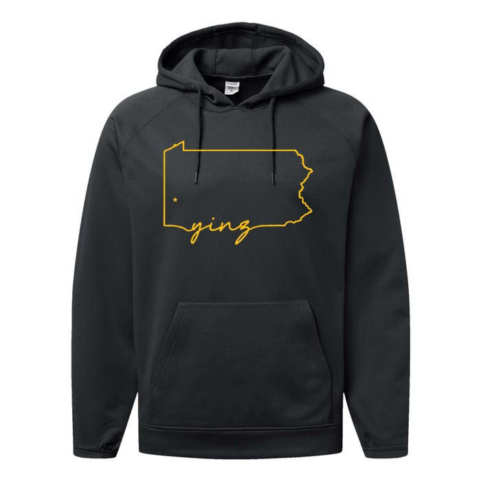 Retro Yinz Pittsburgh PA Home State Outline Performance Fleece Hoodie