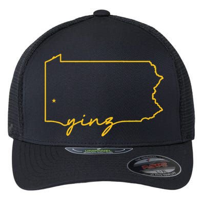 Retro Yinz Pittsburgh PA Home State Outline Flexfit Unipanel Trucker Cap