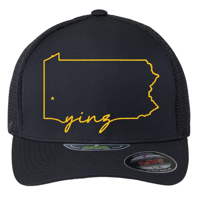Retro Yinz Pittsburgh PA Home State Outline Flexfit Unipanel Trucker Cap