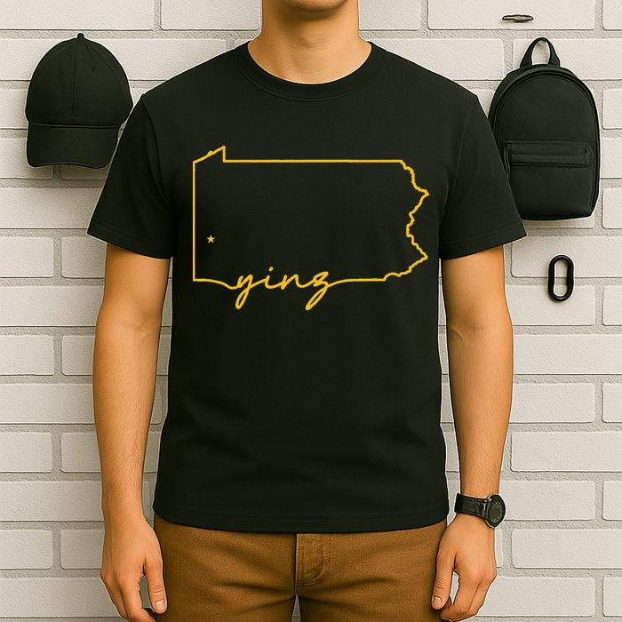 Retro Yinz Pittsburgh PA Home State Outline T-Shirt