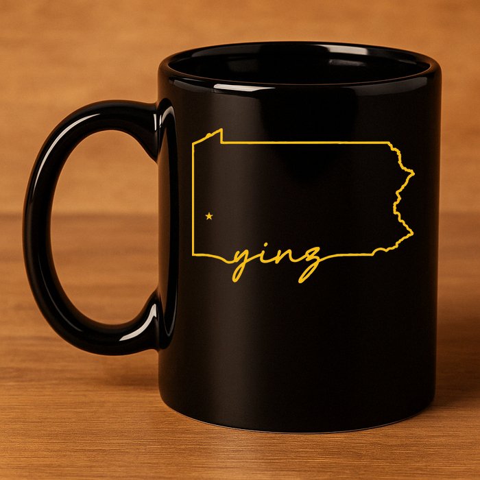 Retro Yinz Pittsburgh PA Home State Outline 11oz C Handle Ceramic Mug