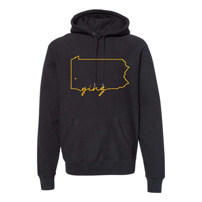 Retro Yinz Pittsburgh PA Home State Outline Premium Hoodie