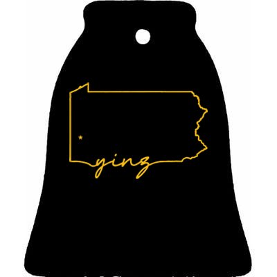 Retro Yinz Pittsburgh PA Home State Outline Ceramic Bell Ornament