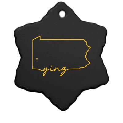 Retro Yinz Pittsburgh PA Home State Outline Ceramic Star Ornament