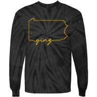 Retro Yinz Pittsburgh PA Home State Outline Tie-Dye Long Sleeve Shirt