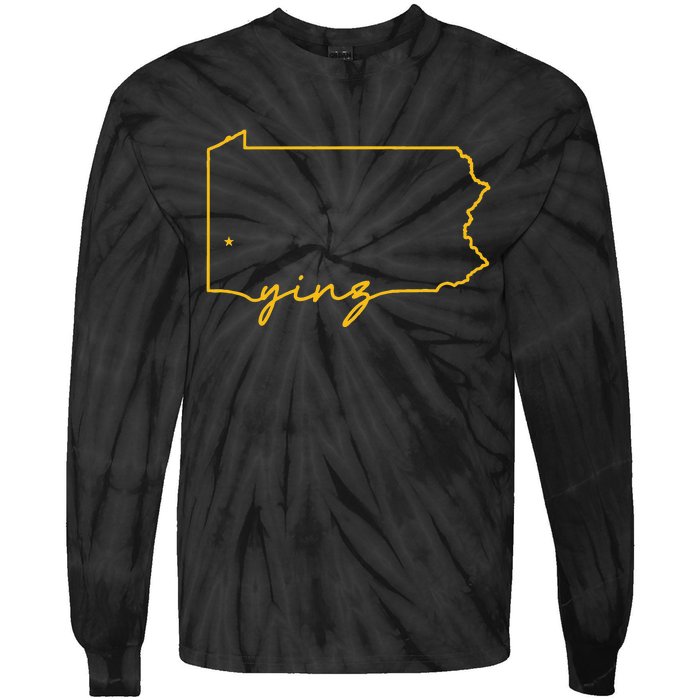 Retro Yinz Pittsburgh PA Home State Outline Tie-Dye Long Sleeve Shirt