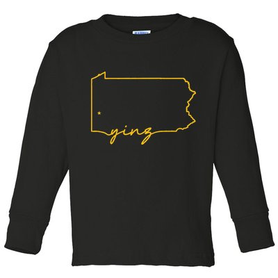 Retro Yinz Pittsburgh PA Home State Outline Toddler Long Sleeve Shirt