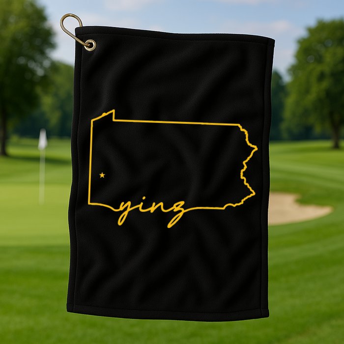 Retro Yinz Pittsburgh PA Home State Outline Golf Towel