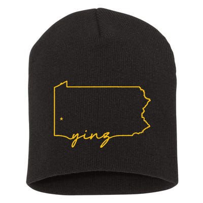 Retro Yinz Pittsburgh PA Home State Outline Short Acrylic Beanie