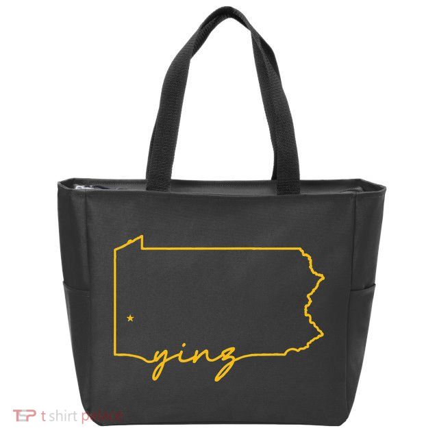Retro Yinz Pittsburgh PA Home State Outline Zip Tote Bag