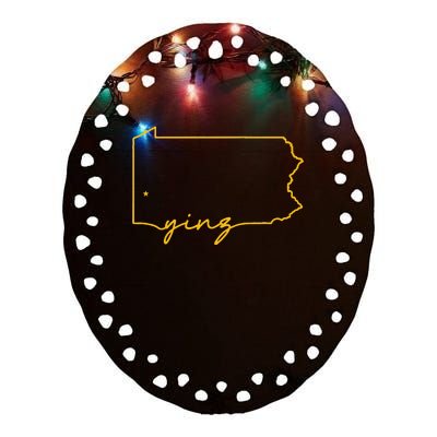 Retro Yinz Pittsburgh PA Home State Outline Ceramic Oval Ornament