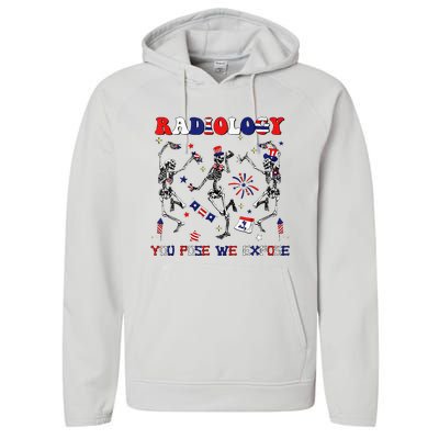 Radiology You Pose We Expose Skeleton Dancing 4th Of July Performance Fleece Hoodie