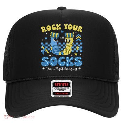 Rock Your Socks Down Syndrome Awareness Sped Teacher Women High Crown Mesh Back Trucker Hat