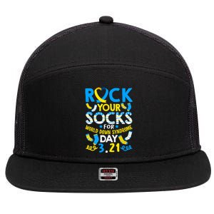 Rock Your Socks Down Syndrome Day Awareness 7 Panel Mesh Trucker Snapback Hat