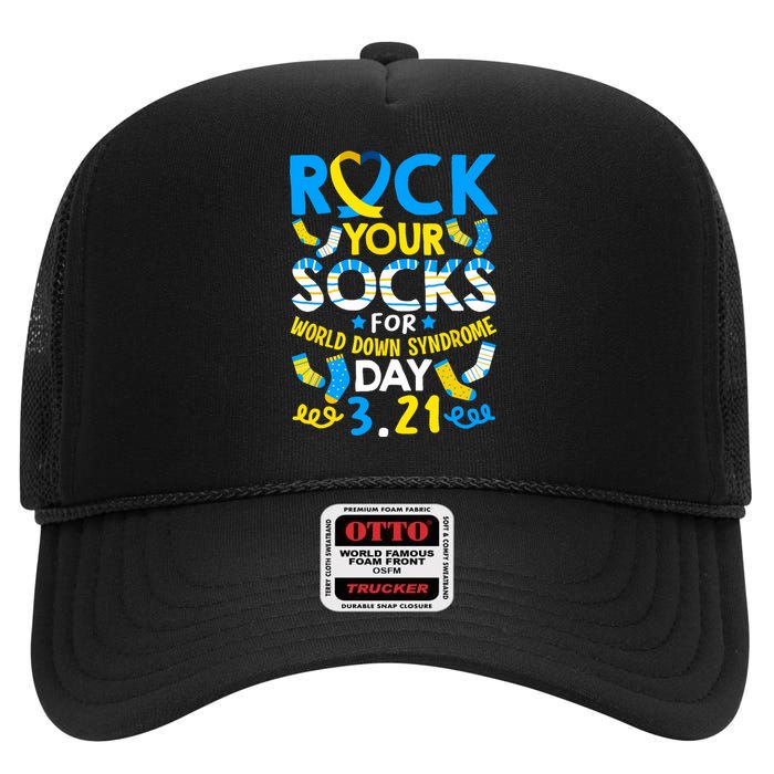 Rock Your Socks Down Syndrome Day Awareness High Crown Mesh Back Trucker Hat