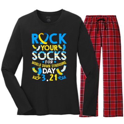 Rock Your Socks Down Syndrome Day Awareness Women's Long Sleeve Flannel Pajama Set 