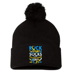 Rock Your Socks Down Syndrome Day Awareness Pom Pom 12in Knit Beanie