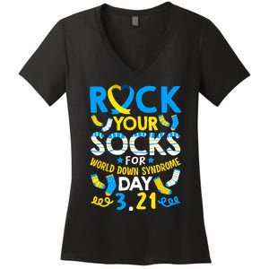 Rock Your Socks Down Syndrome Day Awareness Women's V-Neck T-Shirt