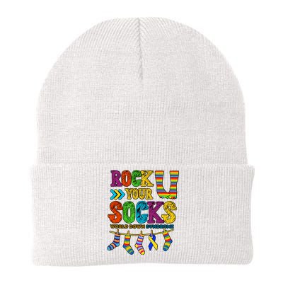 Rock Your Socks World Down Syndrome Day Blue And Yellow Ribbon Knit Cap Winter Beanie