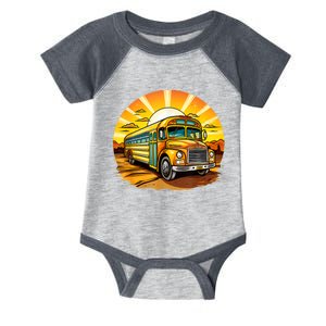 Retro Yellow School Bus Cool Professional Driver Student Infant Baby Jersey Bodysuit