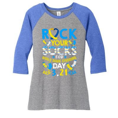 Rock Your Socks Down Syndrome Day Awareness Women's Tri-Blend 3/4-Sleeve Raglan Shirt